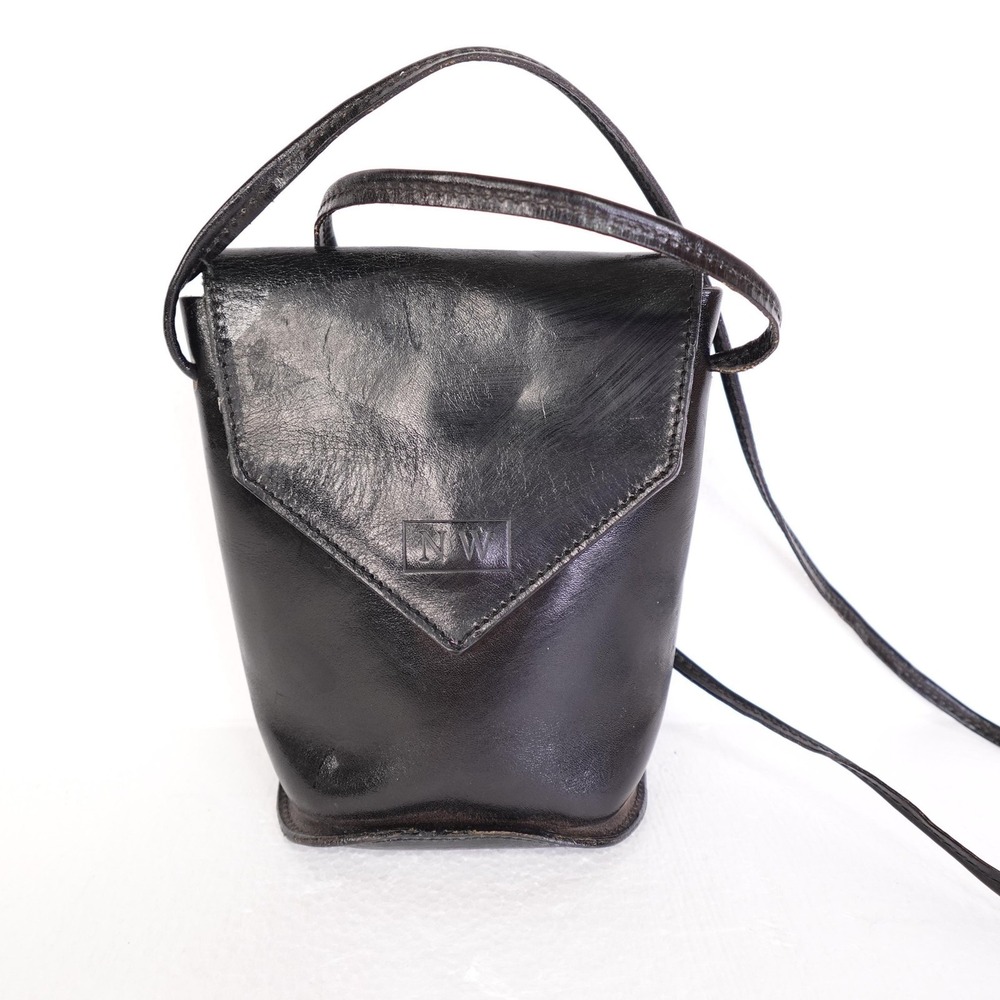 Nine West Crossbody Purse Womens Small Black Leather Made In Italy Shoulder Bag